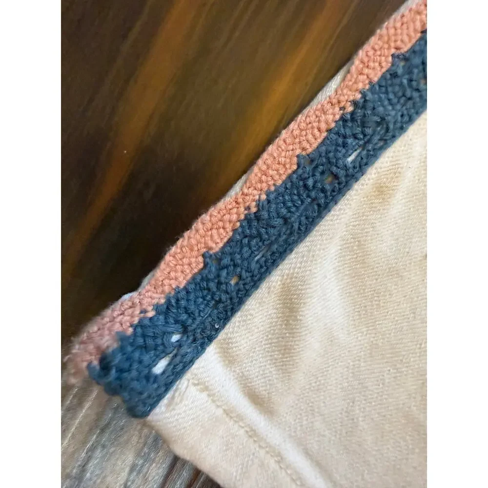 Anthropologie Pilcro Side Crochet Skinny Ankle Length White Denim Jeans Size 29